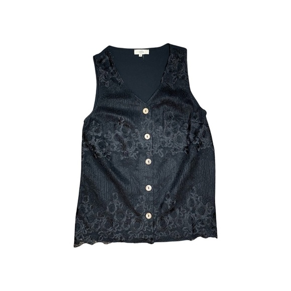 Entro Black Jacquard Floral Button-Front Vest – Size Small - Picture 1 of 8